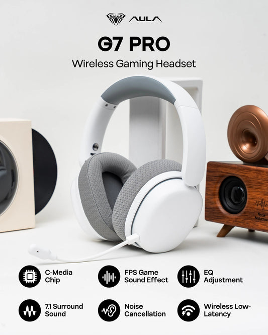 AULA G7 Pro auriculares inalámbricos para juegos con cable/Bluetooth/2,4 GHz sonido envolvente 7,1 con micrófono con cancelación de ruido para PS4/PS5/PC/Switch