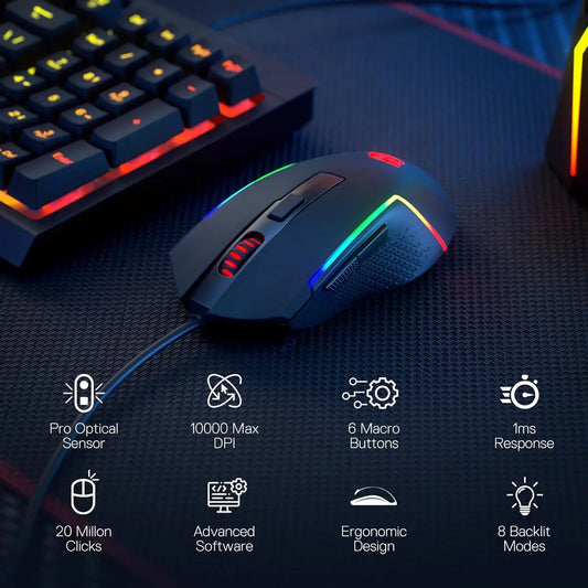 Combo de Teclado y Ratón para Juegos Redragon S141, Teclado RGB K515 con Cable, Ratón para Juegos M616 con Cable de 10000 DPI