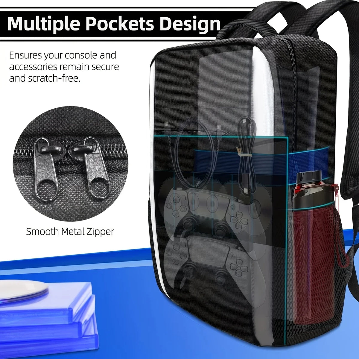 Mochila para Consola PS5, Estuche de Transporte con Protección Total, Bolsa de Viaje de Gran Capacidad para Almacenamiento de PS5, para Dos Controles