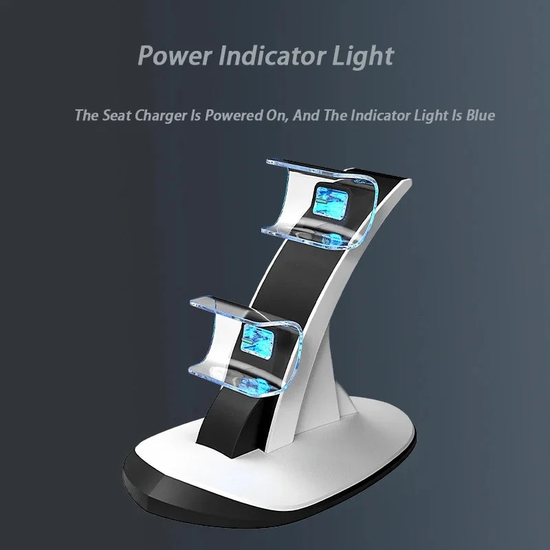 Cargador de Controles, Base de Carga para Controles de PS5 con Indicador LED y Puertos USB-C Dobles, Blanco y Negro