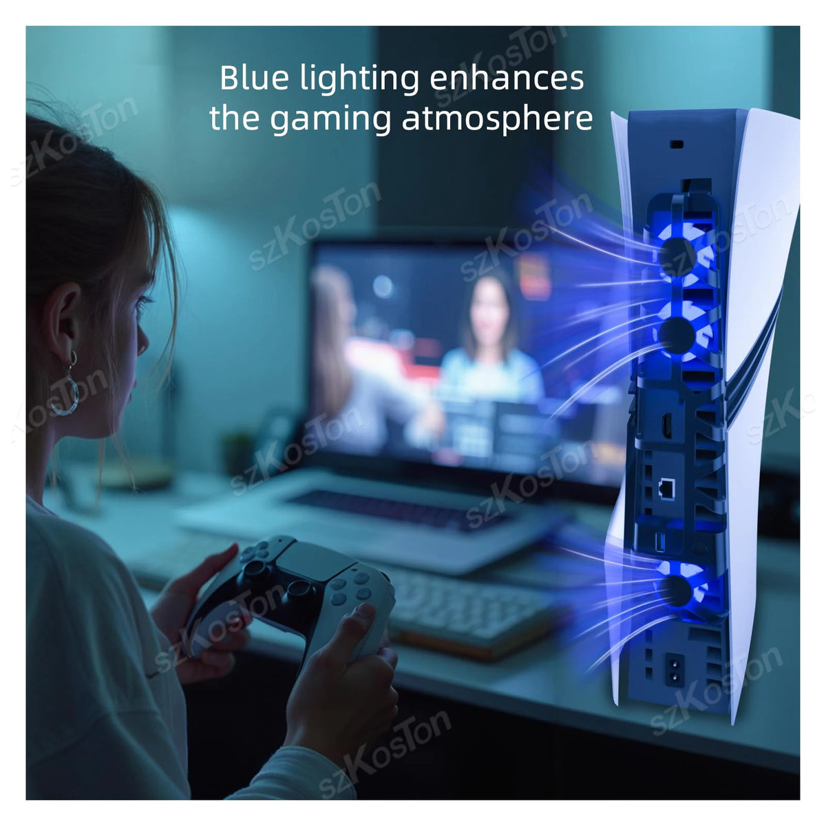 3 ventiladores de refrigeración de alta velocidad para consolas de juegos PS5 Pro con puerto USB y luz LED azul dinámica para accesorios de juegos Playstation 5 Pro