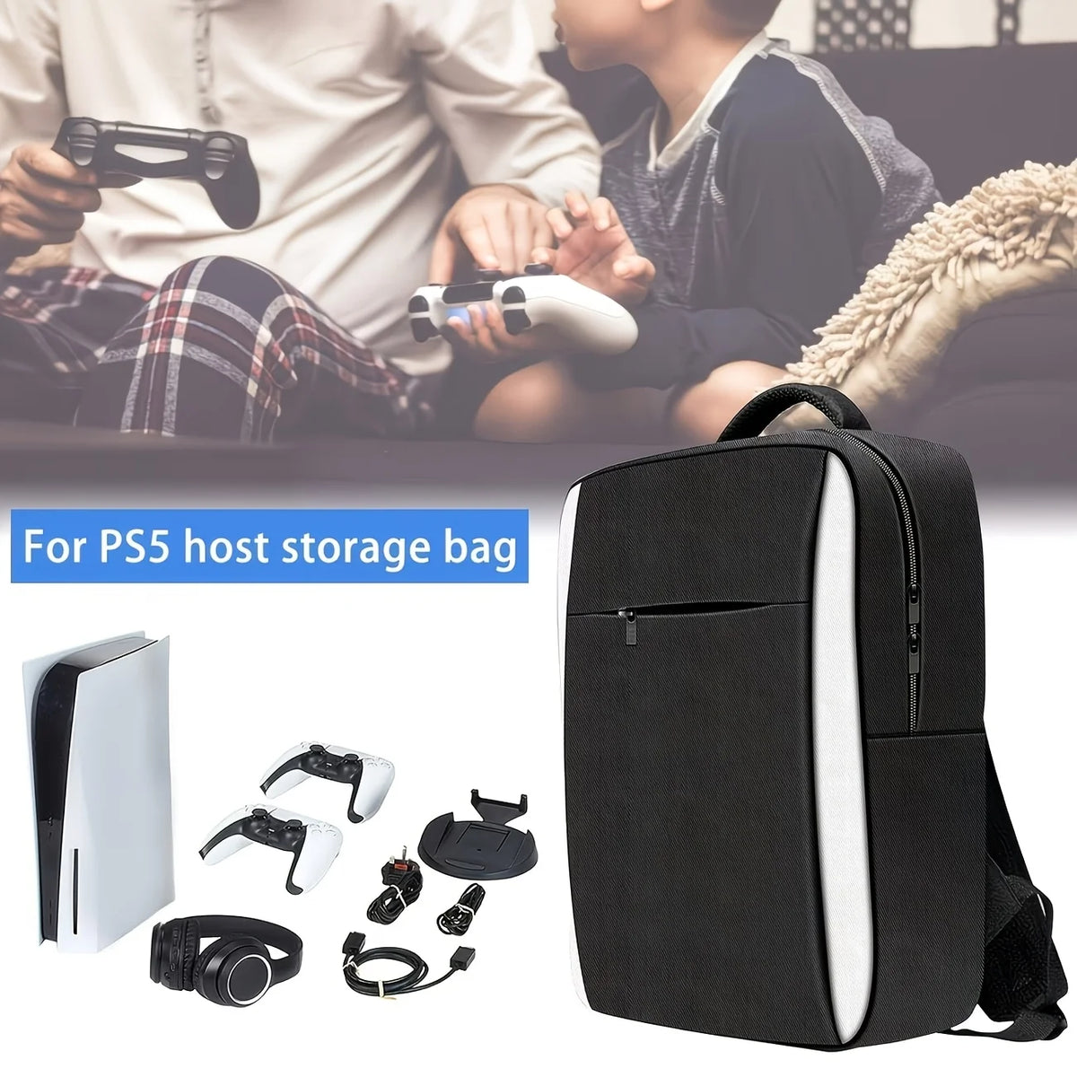 Mochila para Consola PS5, Estuche de Transporte con Protección Total, Bolsa de Viaje de Gran Capacidad para Almacenamiento de PS5, para Dos Controles