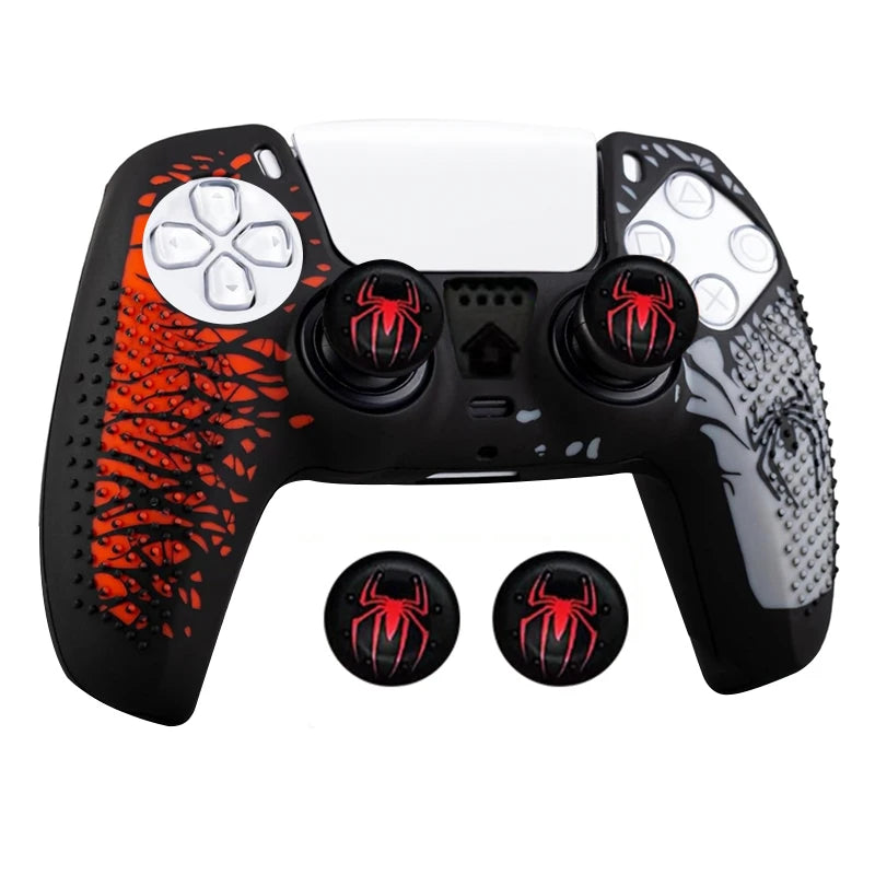 Carcasa de piel antideslizante para controlador de PS5, funda de silicona con empuñaduras de goma para pulgar y pegatina de almohadilla táctil para PS5