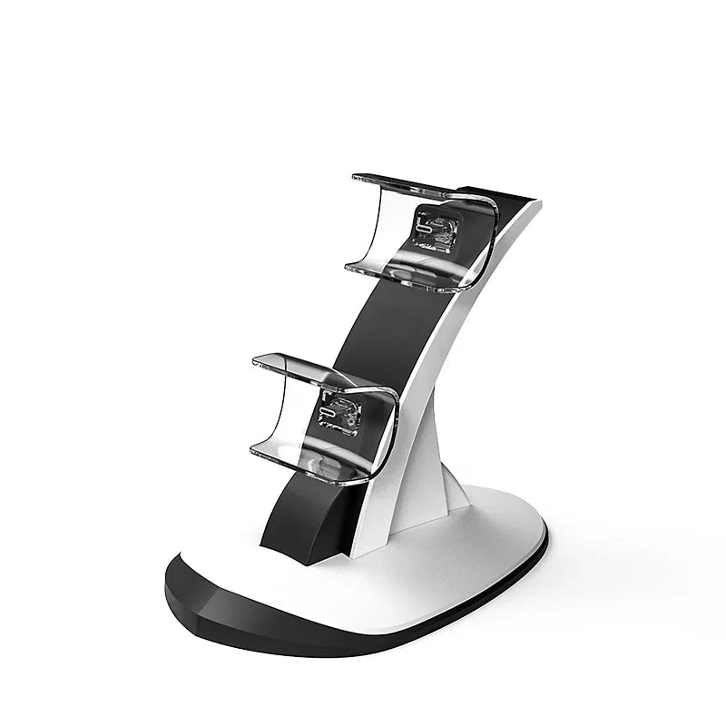Cargador de Controles, Base de Carga para Controles de PS5 con Indicador LED y Puertos USB-C Dobles, Blanco y Negro