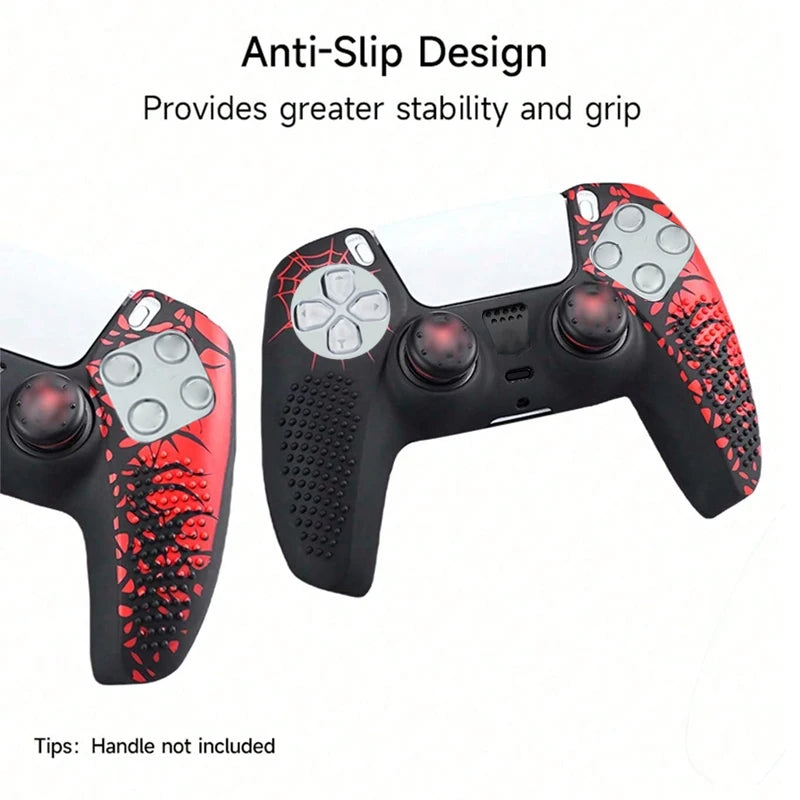 Carcasa de piel antideslizante para controlador de PS5, funda de silicona con empuñaduras de goma para pulgar y pegatina de almohadilla táctil para PS5