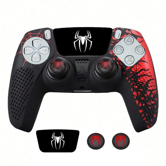 Carcasa de piel antideslizante para controlador de PS5, funda de silicona con empuñaduras de goma para pulgar y pegatina de almohadilla táctil para PS5