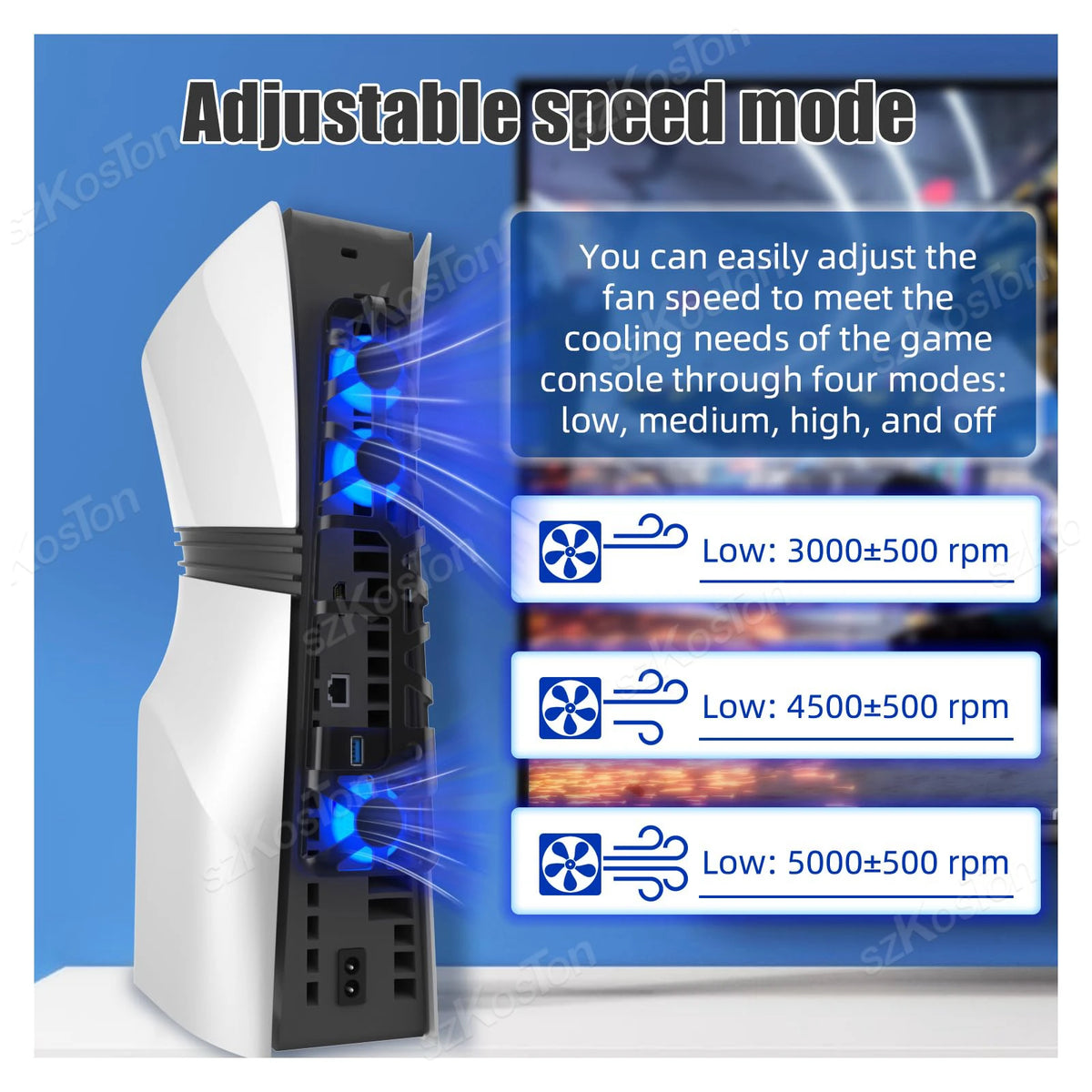 3 ventiladores de refrigeración de alta velocidad para consolas de juegos PS5 Pro con puerto USB y luz LED azul dinámica para accesorios de juegos Playstation 5 Pro