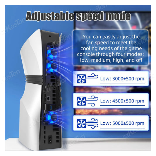 3 ventiladores de refrigeración de alta velocidad para consolas de juegos PS5 Pro con puerto USB y luz LED azul dinámica para accesorios de juegos Playstation 5 Pro