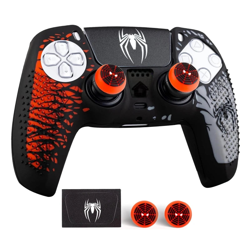 Carcasa de piel antideslizante para controlador de PS5, funda de silicona con empuñaduras de goma para pulgar y pegatina de almohadilla táctil para PS5