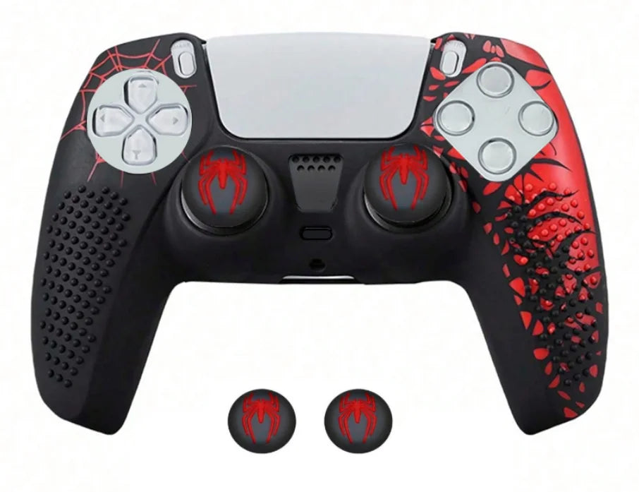 Carcasa de piel antideslizante para controlador de PS5, funda de silicona con empuñaduras de goma para pulgar y pegatina de almohadilla táctil para PS5