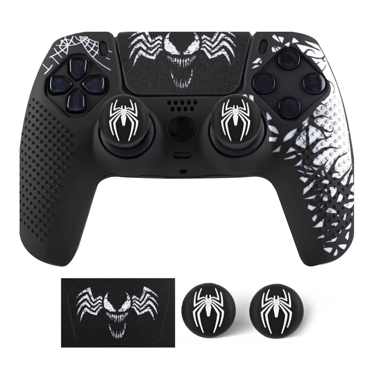 Carcasa de piel antideslizante para controlador de PS5, funda de silicona con empuñaduras de goma para pulgar y pegatina de almohadilla táctil para PS5