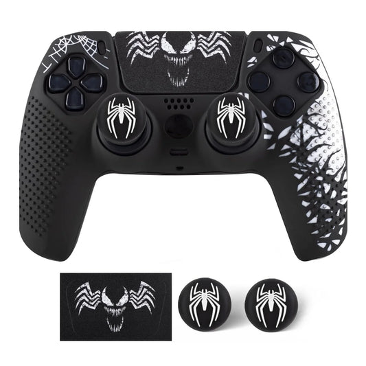 Carcasa de piel antideslizante para controlador de PS5, funda de silicona con empuñaduras de goma para pulgar y pegatina de almohadilla táctil para PS5