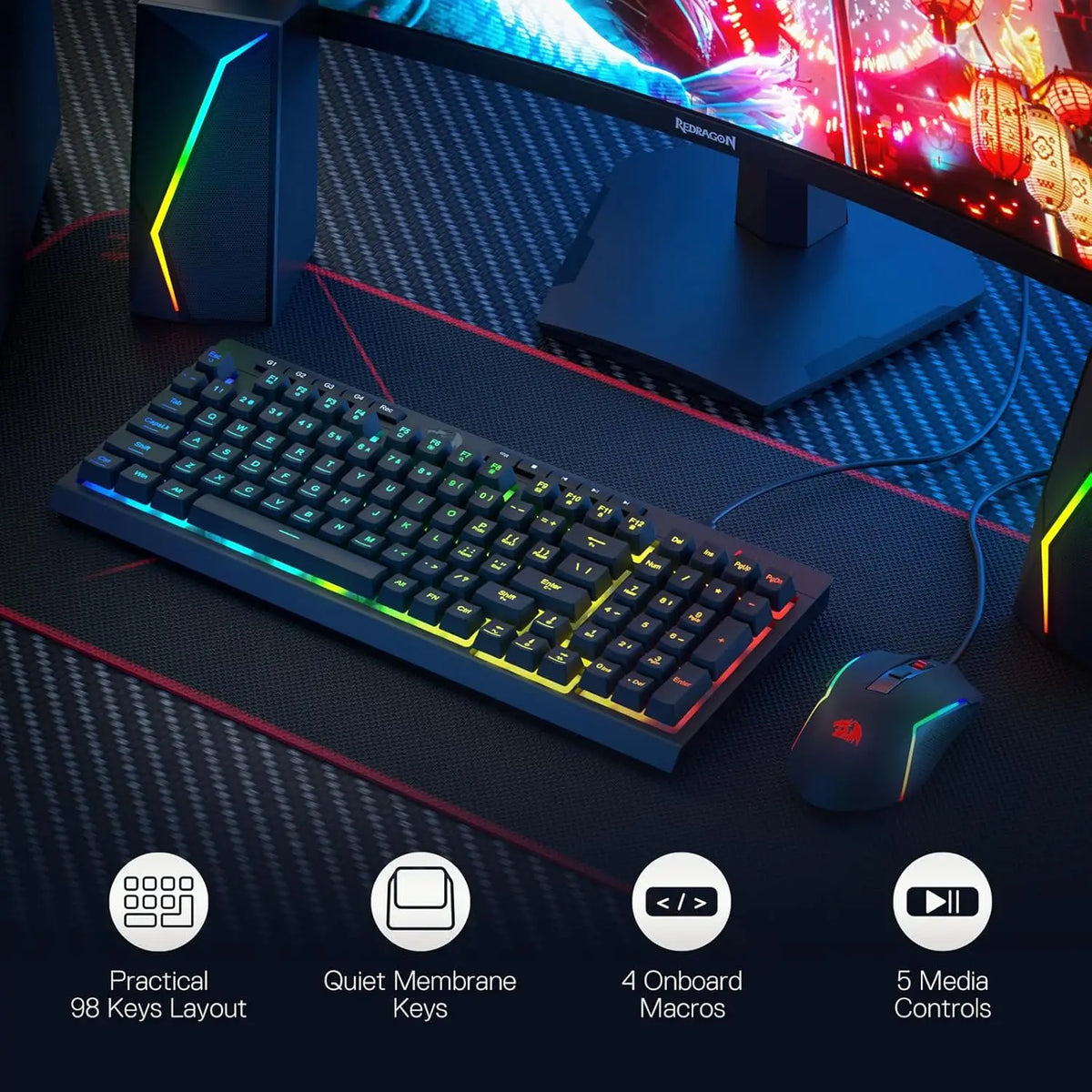 Combo de Teclado y Ratón para Juegos Redragon S141, Teclado RGB K515 con Cable, Ratón para Juegos M616 con Cable de 10000 DPI