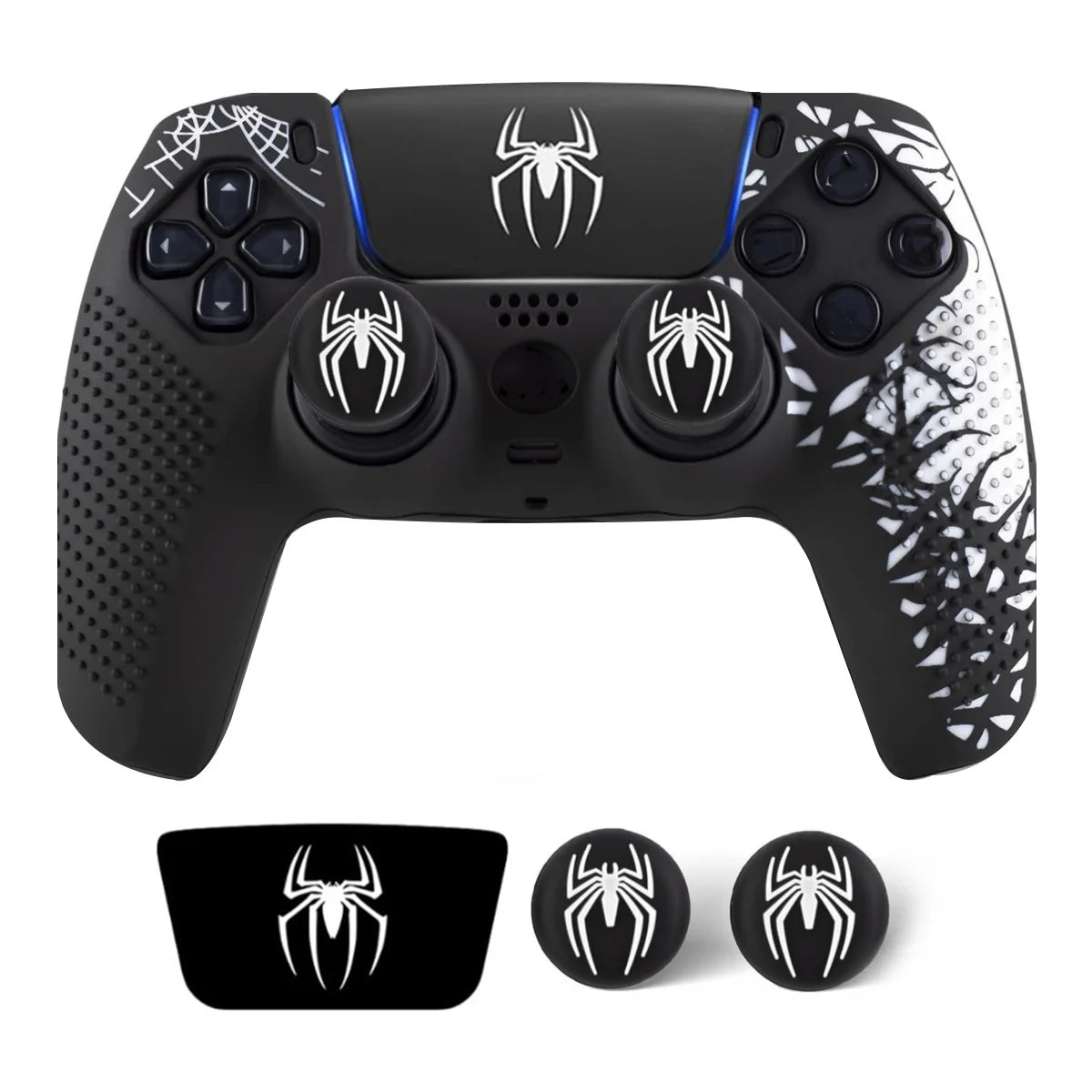 Carcasa de piel antideslizante para controlador de PS5, funda de silicona con empuñaduras de goma para pulgar y pegatina de almohadilla táctil para PS5