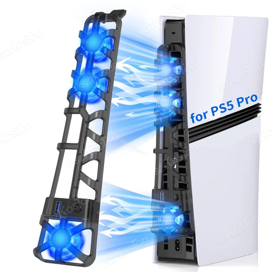 3 ventiladores de refrigeración de alta velocidad para consolas de juegos PS5 Pro con puerto USB y luz LED azul dinámica para accesorios de juegos Playstation 5 Pro