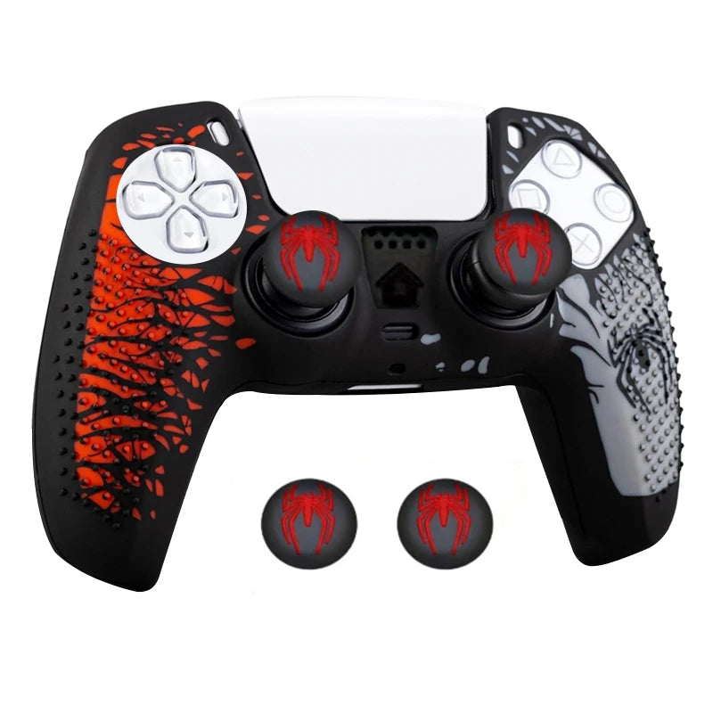 Carcasa de piel antideslizante para controlador de PS5, funda de silicona con empuñaduras de goma para pulgar y pegatina de almohadilla táctil para PS5