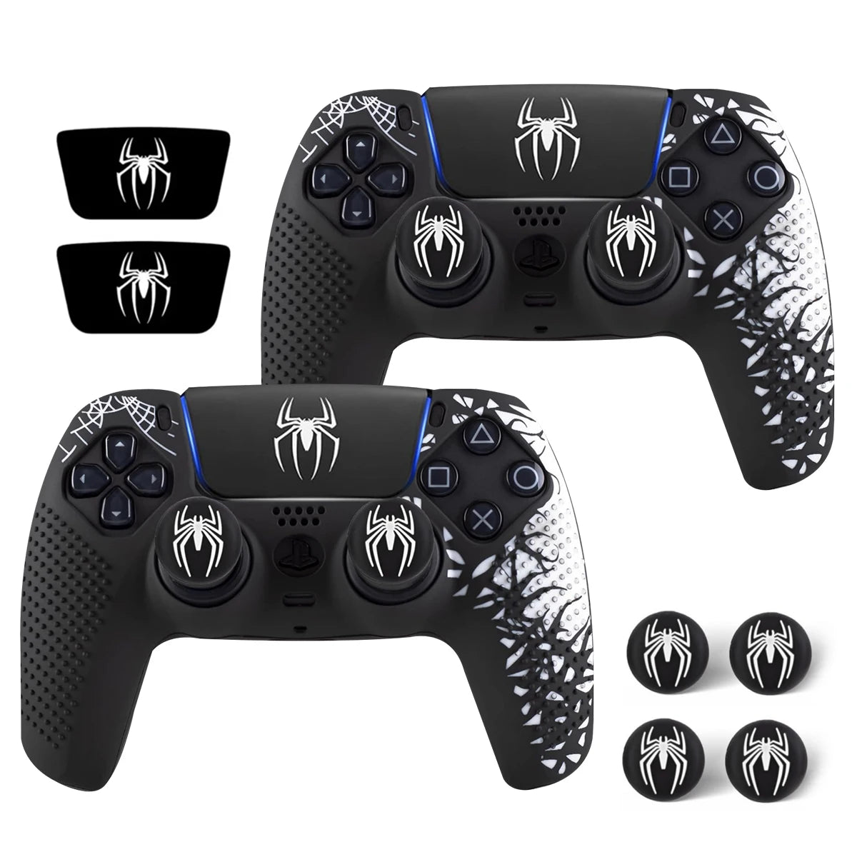 Carcasa de piel antideslizante para controlador de PS5, funda de silicona con empuñaduras de goma para pulgar y pegatina de almohadilla táctil para PS5