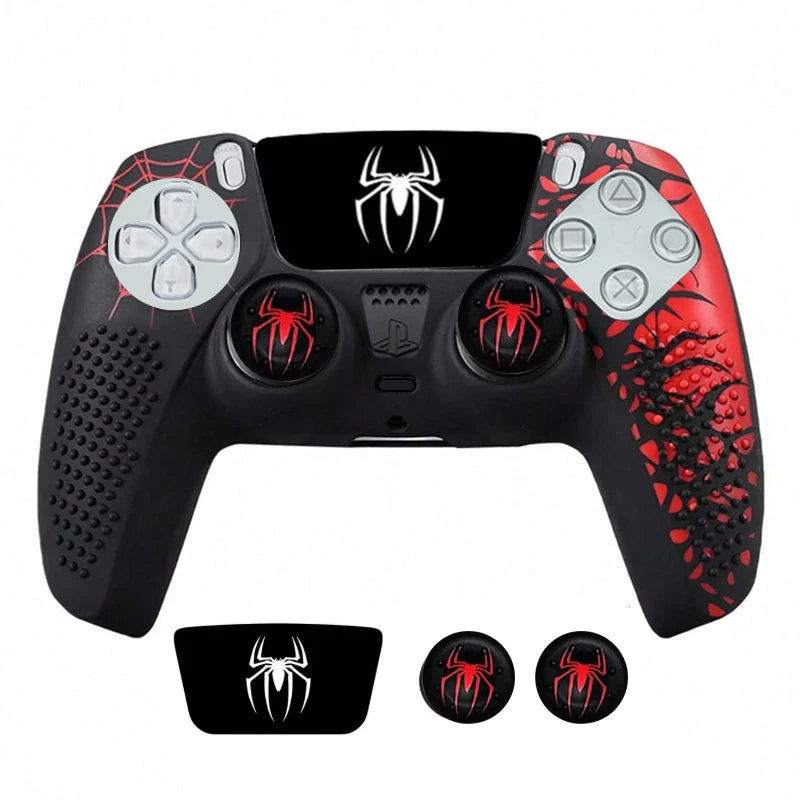 Carcasa de piel antideslizante para controlador de PS5, funda de silicona con empuñaduras de goma para pulgar y pegatina de almohadilla táctil para PS5
