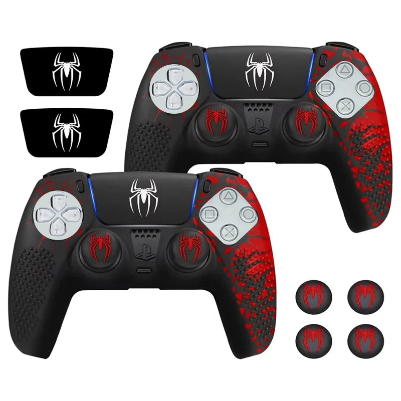 Carcasa de piel antideslizante para controlador de PS5, funda de silicona con empuñaduras de goma para pulgar y pegatina de almohadilla táctil para PS5