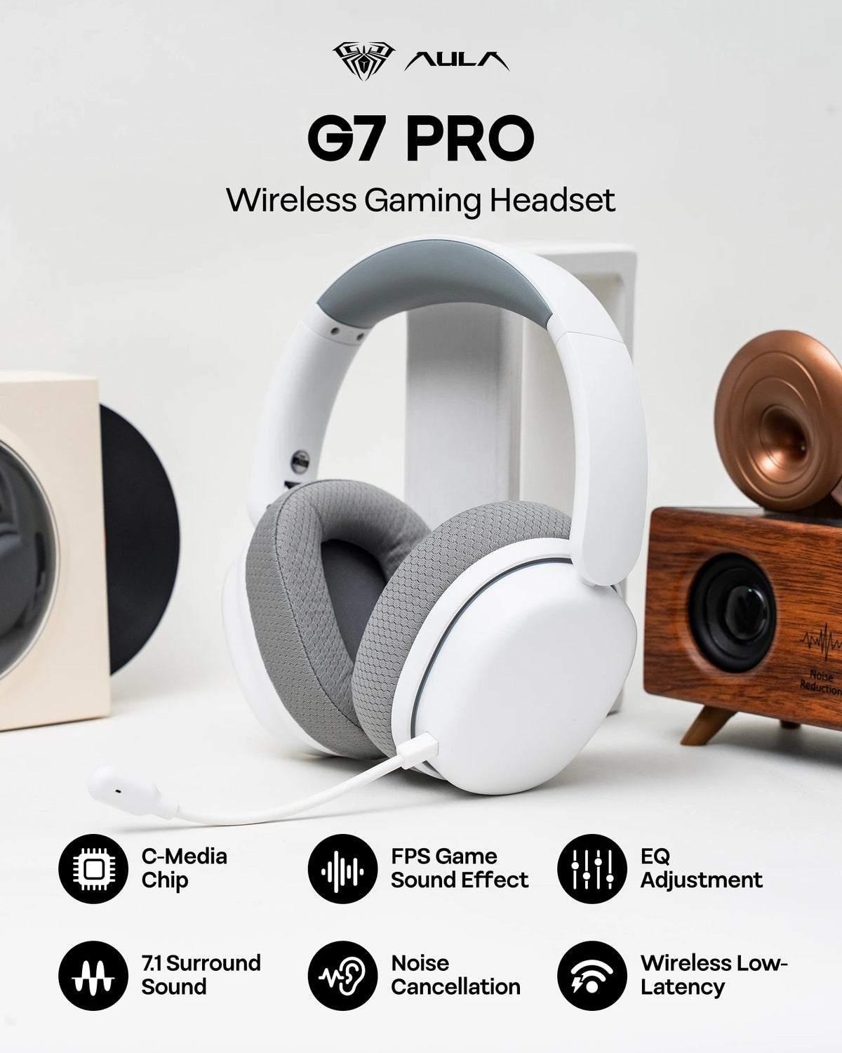AULA G7 Pro auriculares inalámbricos para juegos con cable/Bluetooth/2,4 GHz sonido envolvente 7,1 con micrófono con cancelación de ruido para PS4/PS5/PC/Switch