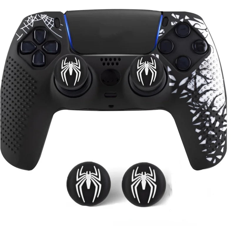 Carcasa de piel antideslizante para controlador de PS5, funda de silicona con empuñaduras de goma para pulgar y pegatina de almohadilla táctil para PS5