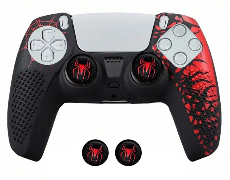 Carcasa de piel antideslizante para controlador de PS5, funda de silicona con empuñaduras de goma para pulgar y pegatina de almohadilla táctil para PS5